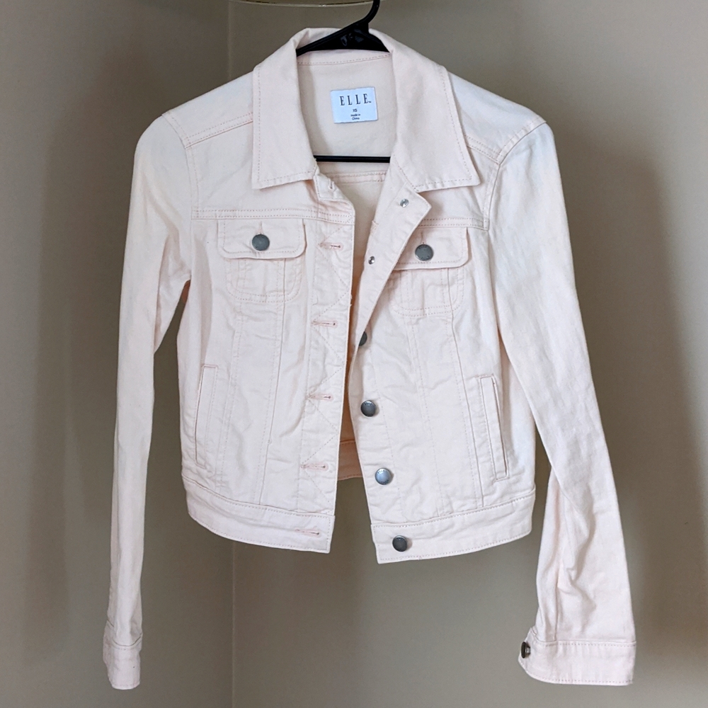ELLE Women's XS Light Pink Button-up Jean Jacket
